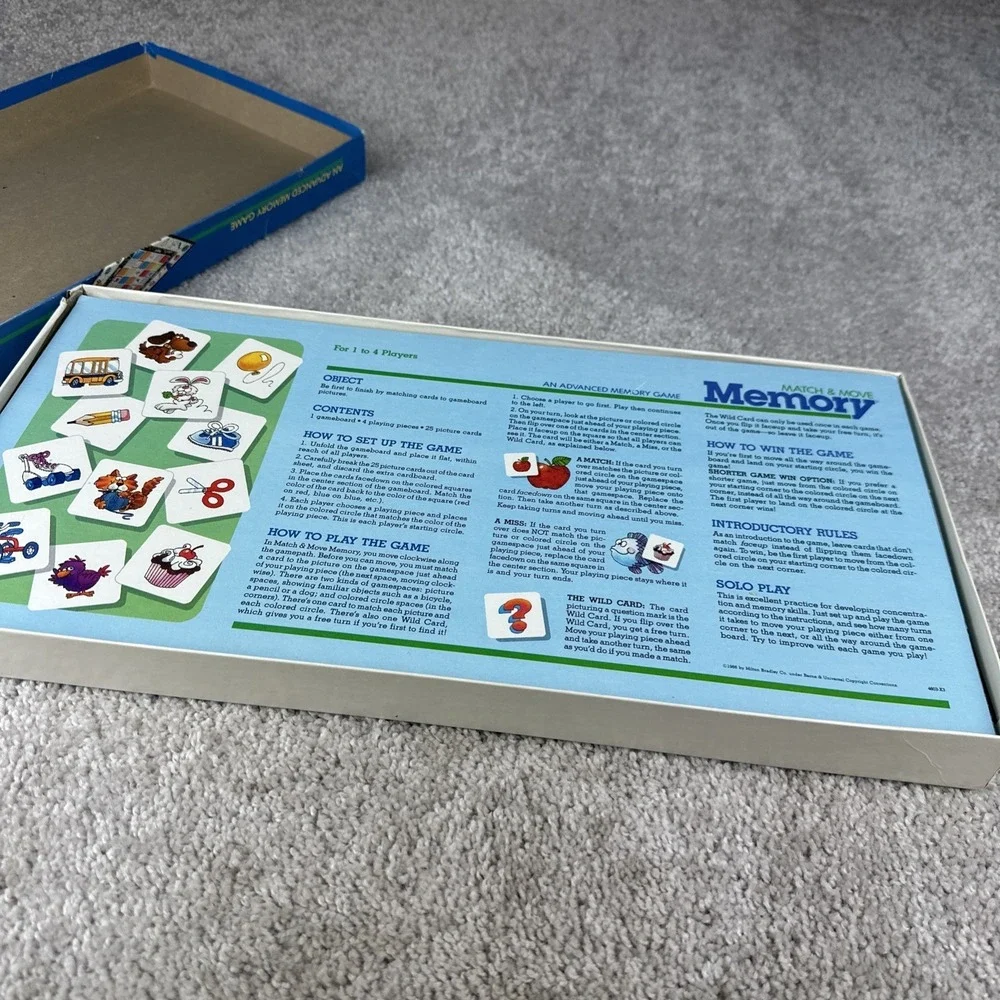 INCOMPLETE VINTAGE Milton Bradley Memory Game Match & Move 1986 Kids 80's Board